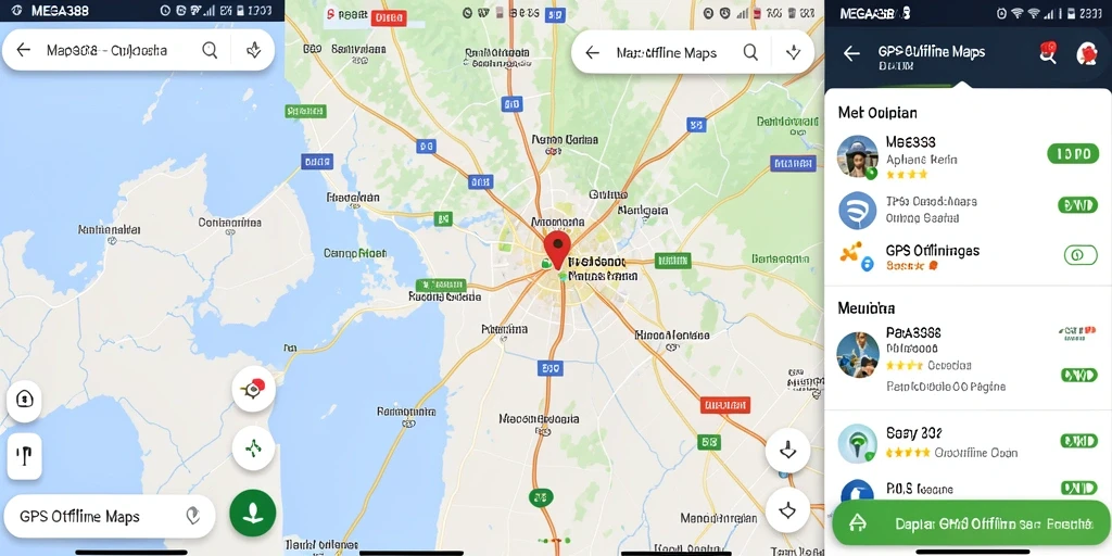 Tampilan antarmuka MEGA388 yang intuitif untuk navigasi peta offline.