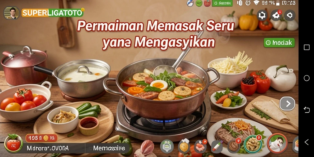 Antarmuka menarik dalam game Memasak SUPERLIGATOTO yang penuh warna.