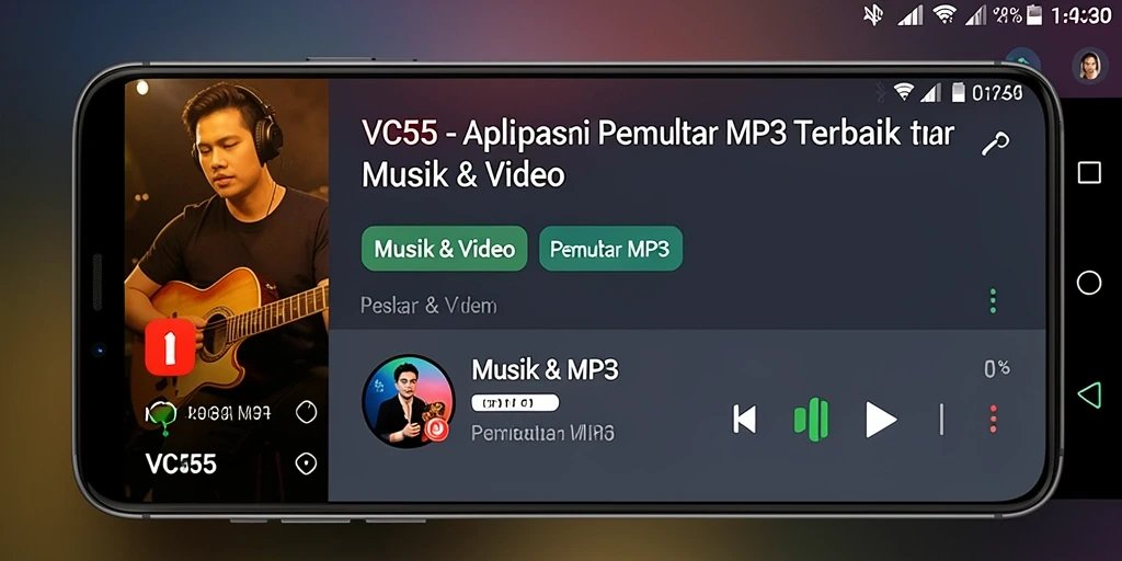 Tampilan antarmuka VC55 sebagai pemutar MP3 yang elegan dan modern.