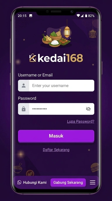 Tampilan halaman login kedai168